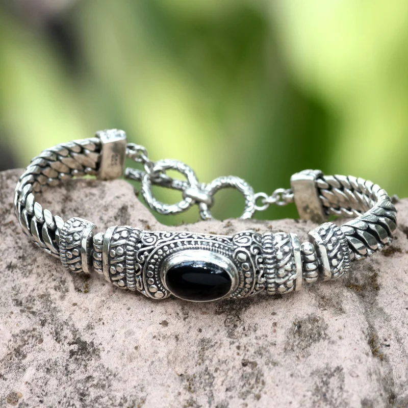 classic bangles for women -Royal Bali Onyx & Silver Chain Bracelet