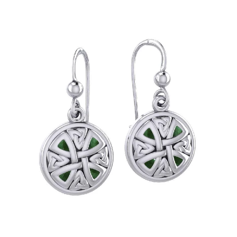 women’s long dangle earrings -Celtic Trinity Knotwork Cross Sterling Silver Earrings TE1199