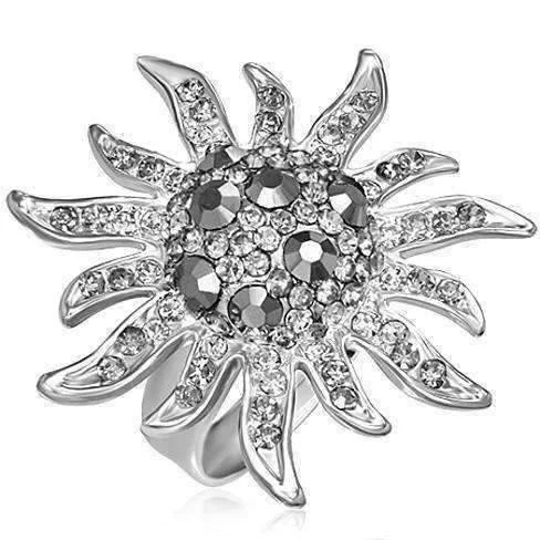 women’s oval stone necklaces -Platinum Starburst Adjustable Stainless Steel Cocktail Ring