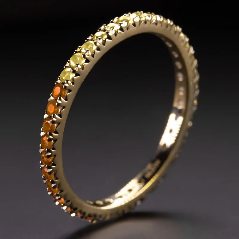 women’s platinum rings -YELLOW ORANGE SAPPHIRE 14K GOLD ETERNITY RING STACKING HALF & HALF BAND NATURAL