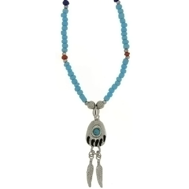 women’s silver chain necklaces -BEADED GLASS SEED W/ BEAR PAW & FEATHER NECKLACE