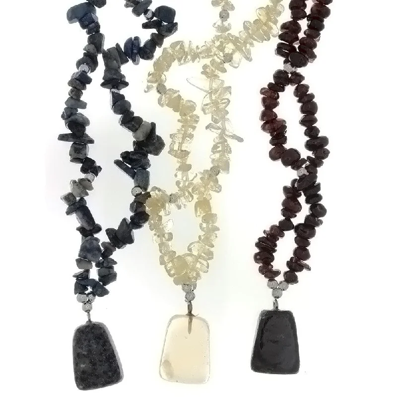 women’s classic necklaces -BEADED GEMSTONE VARIOUS CHIP W/ DROP NECKLACE (3)