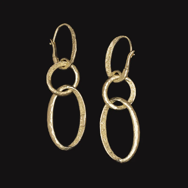 silver rings for women -18k YELLOW GOLD DANGLE EARRINGS ITALIAN DESIGNER TEXTURE LOOP HAMMER FINISH