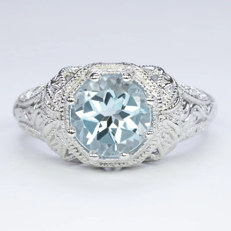 women’s gold engagement rings -SKY BLUE TOPAZ VINTAGE STYLE COCKTAIL RING STERLING SILVER FILIGREE ART DECO