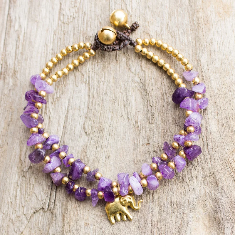 custom engraved bangles for women -Violet Elephant Quartz Brass Bracelet