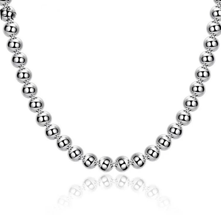 women’s simple chain necklaces -Classic Beads Silver Necklace