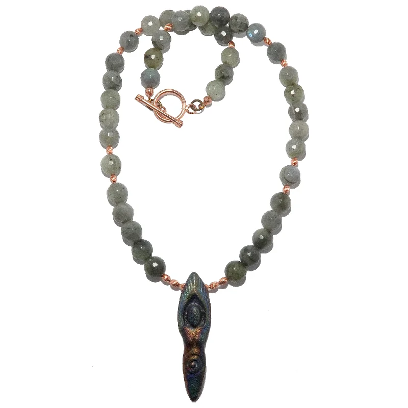 gold necklaces for women -Labradorite Necklace Goddess of Celebration Raku