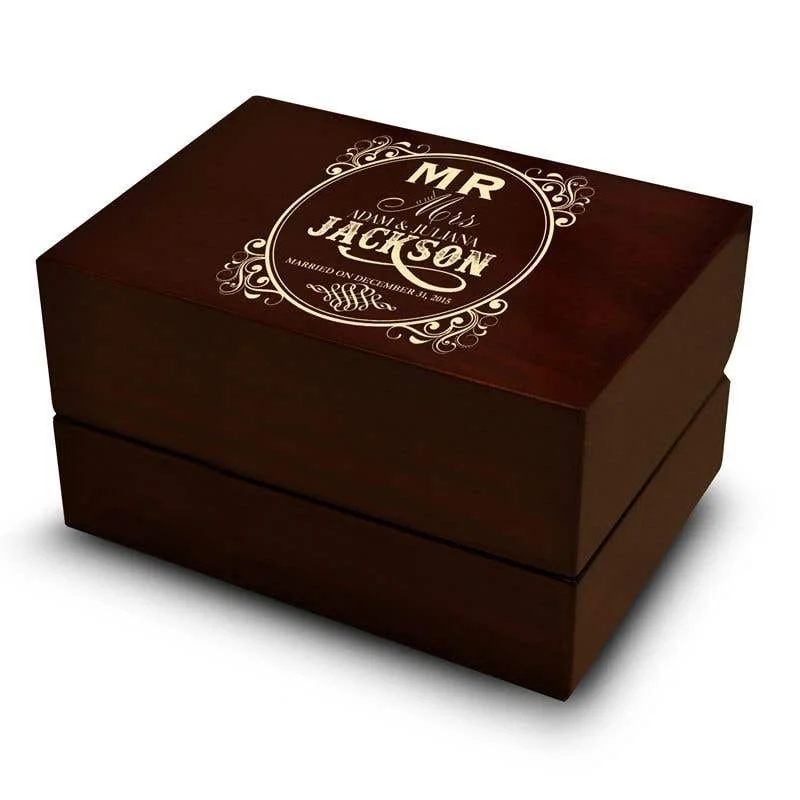 women’s luxury engagement rings with diamonds -Double Ring Box Wedding Rings Holder Brown Wood Personalized Two Rings