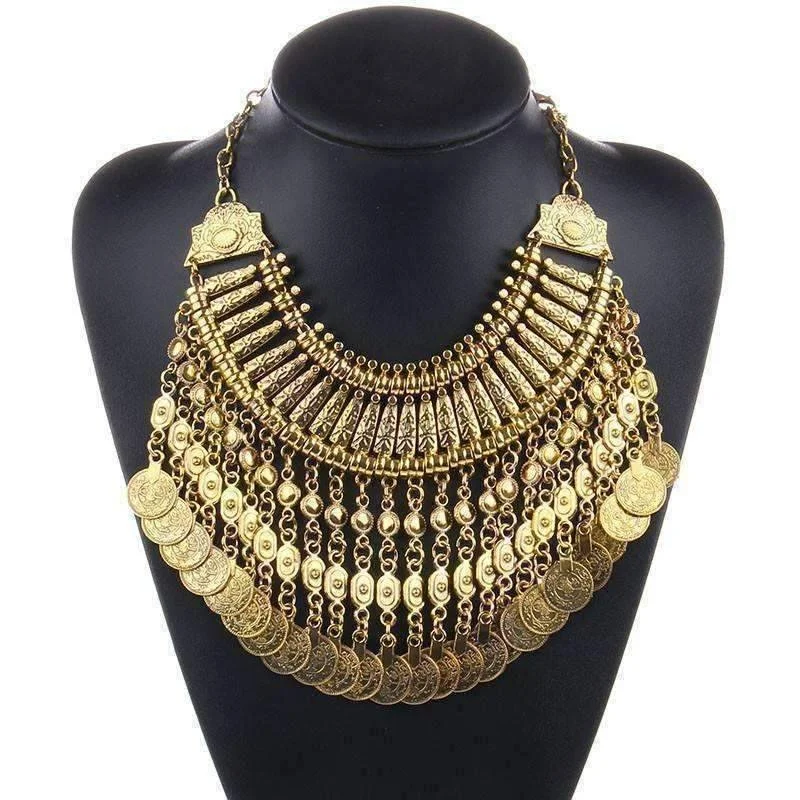 women’s ethnic necklaces -Gold Noble Roman Dangling Coin Collar Bold Gold plated Necklace for Woman Ancient Rome Special Occasion