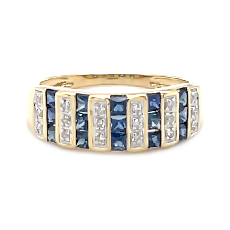 women’s platinum three-stone engagement rings -14Kt Yellow Gold Blue Sapphire and Diamond Band Ring