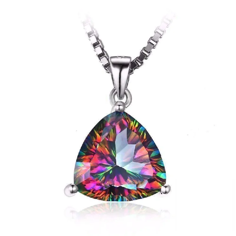 women’s long necklaces -Rainbow Fire Genuine Mystic Topaz Trillion Cut 4CT IOBI Precious Gems Pendant Necklace for Women