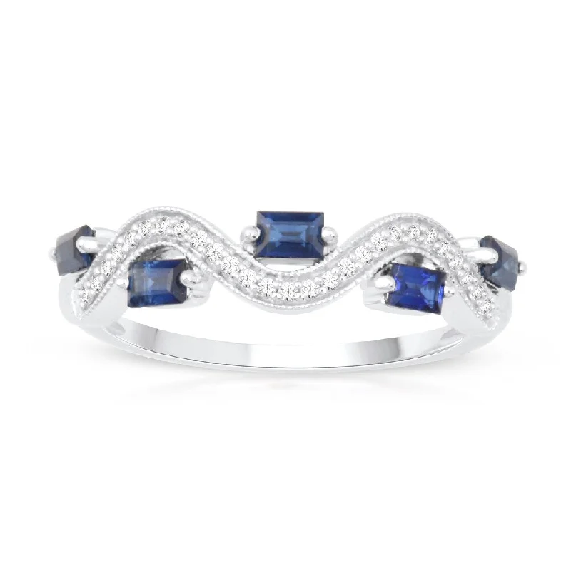 women’s bespoke engagement rings -Baguette Cut Sapphire Gemstone 1/20ct TDW Diamond Band in Silver