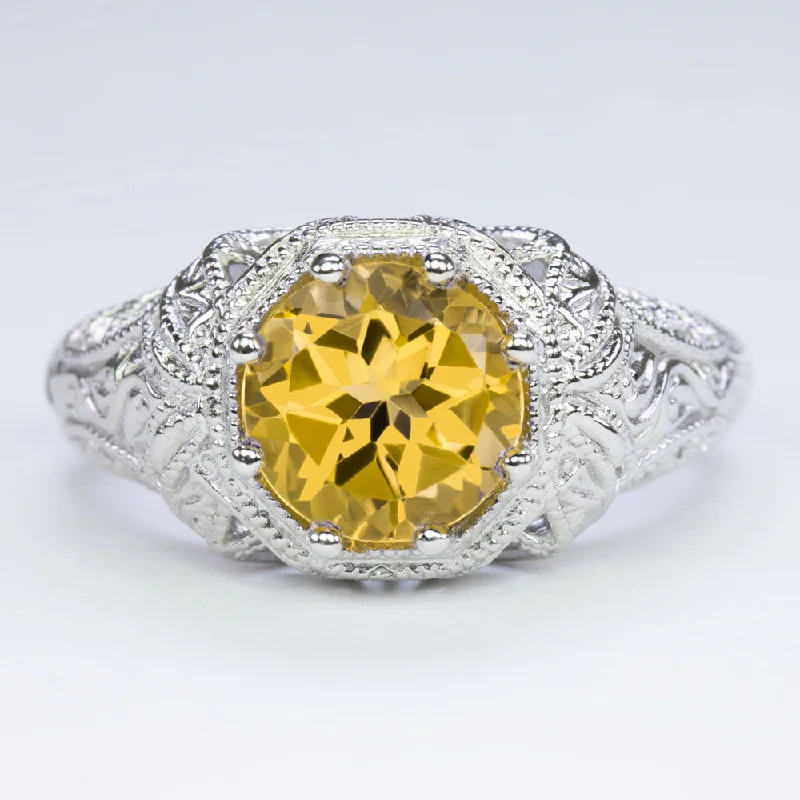 women’s geometric rings -CITRINE VINTAGE STYLE COCKTAIL RING STERLING SILVER FILIGREE ART DECO YELLOW