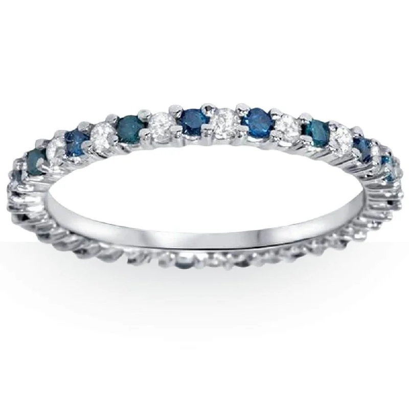 women’s solitaire engagement rings -1/2ct Blue & White Diamond Eternity Ring White Gold