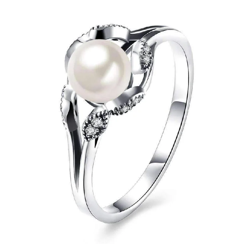 personalized necklaces for women -Pearl Blossom Petals and CZ Sterling Silver Ring for Women