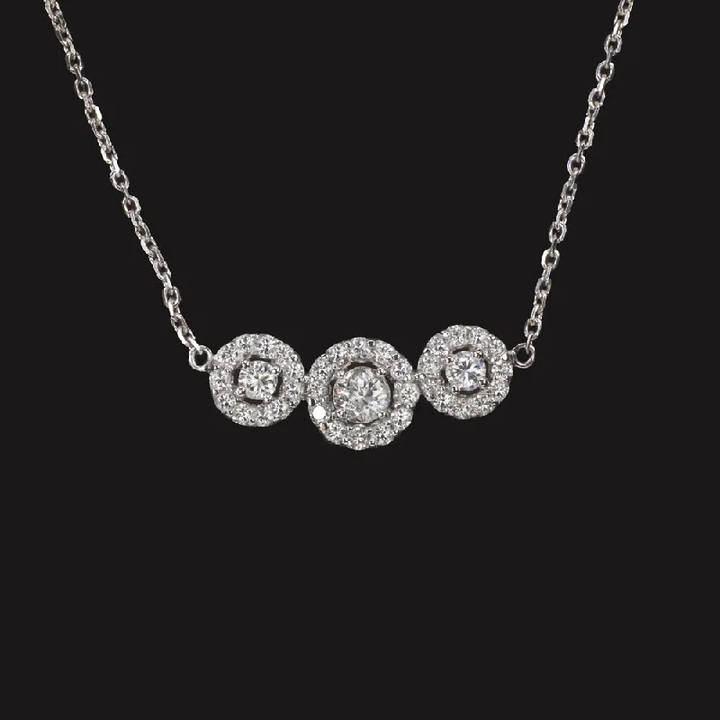 women’s stackable gold rings -DIAMOND HALO CLUSTER NECKLACE 1.10ct NATURAL 14k WHITE GOLD 3 STONE PENDANT 1ct