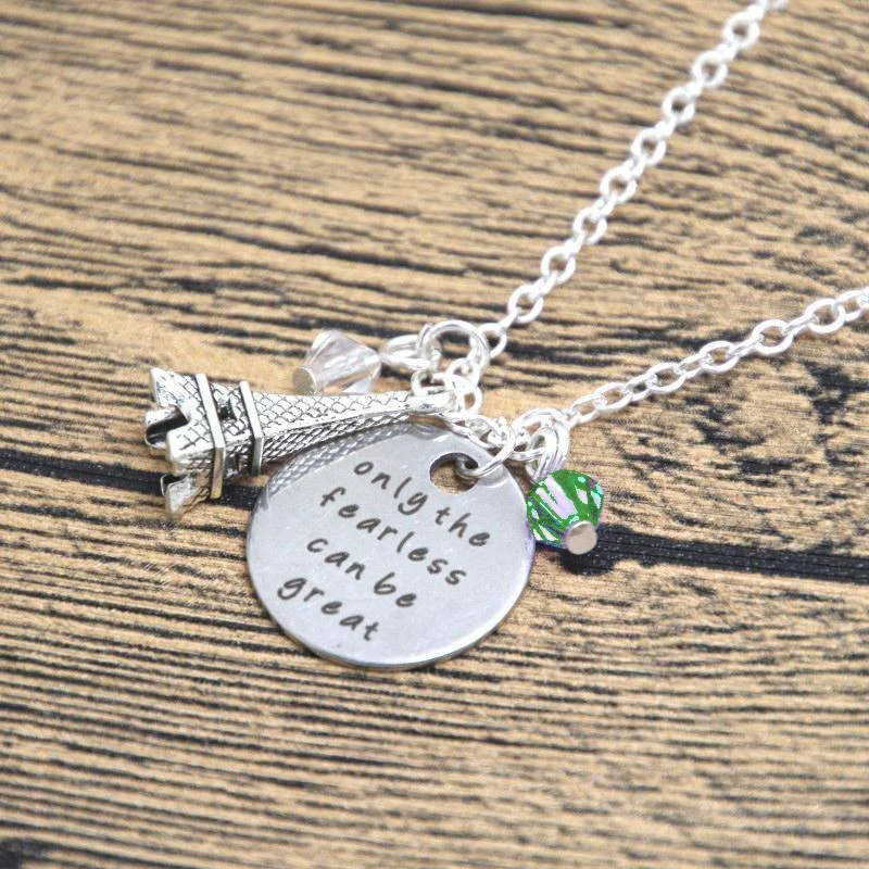 women’s crystal pendant necklaces -Only The Fearless Can Be Great - Stamped Sentiment Necklace