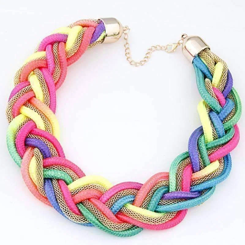 women’s statement pendant necklaces -Vibrant Braided Mesh Choker Necklace