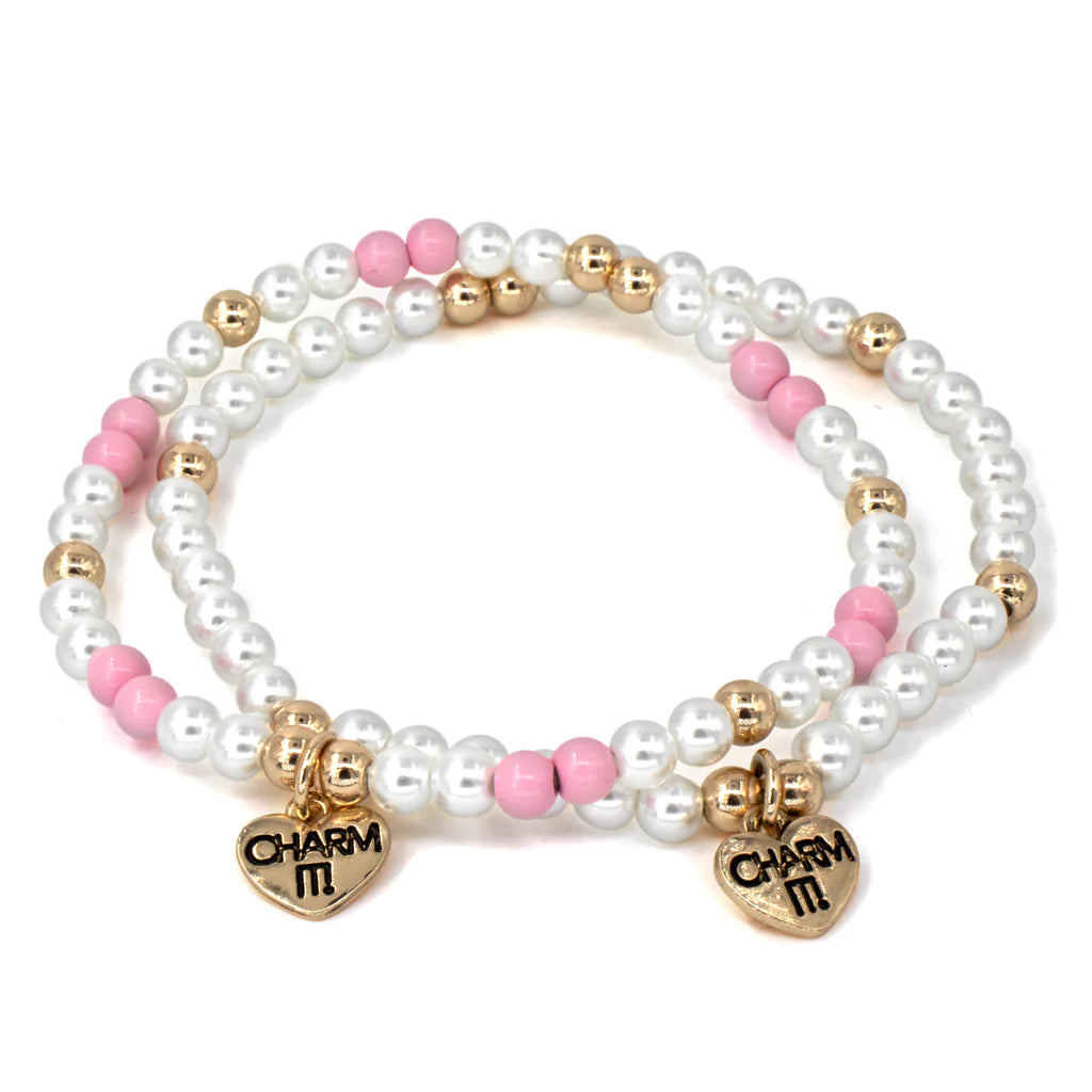 statement bracelets for women -CHARM IT! | 4mm Pearl Stretch Bead Charm Bracelet Set