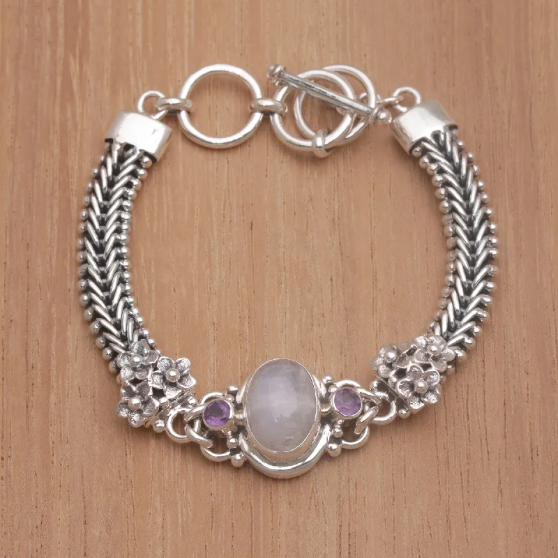 women’s bangles and bracelets -Jepun Glow Rainbow Moonstone & Silver Link Bracelet