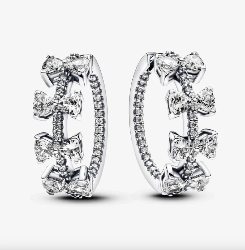 diamond earrings for women -Sparkling Bow Row Hoop Earrings