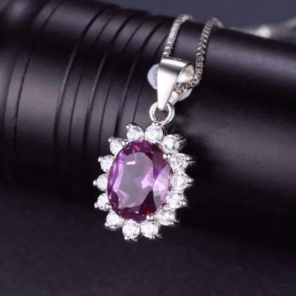 women’s charm necklaces -Alexandrite Sapphire 925 Sterling Silver Oval Cut 2.5CT IOBI Precious Gems Halo Pendant Necklace