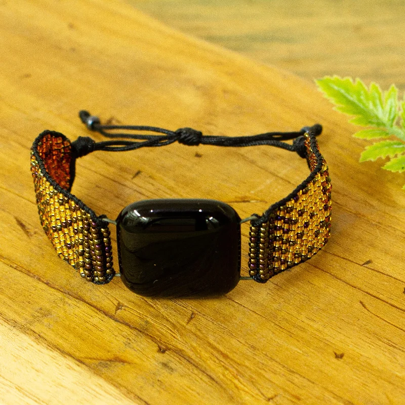 elegant bracelets for women -Road of Gold Handmade Fused Glass Bracelet