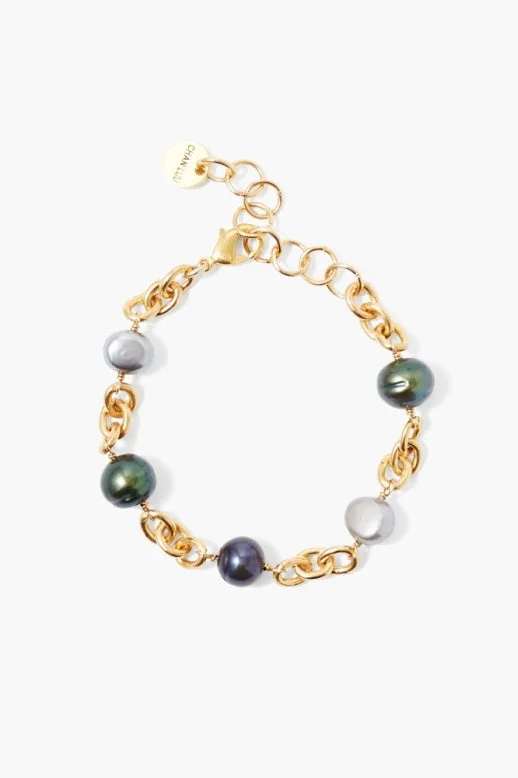 women’s stretchy bangles -Chain Link Bracelet w/Peacock FW Pearls GP