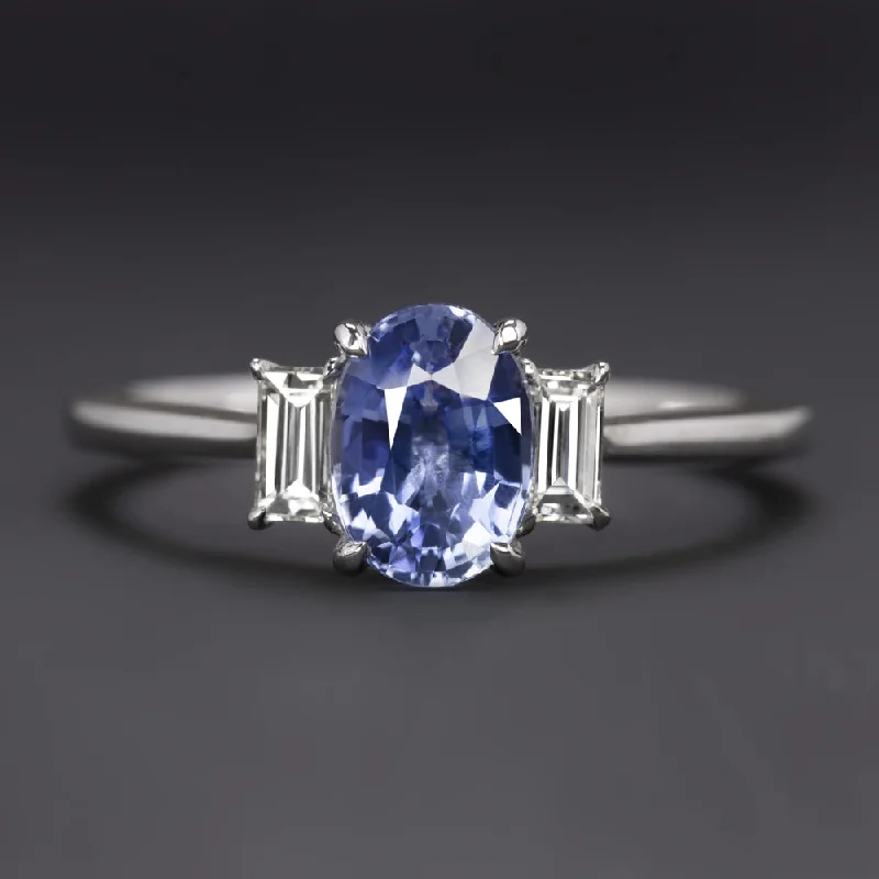 women’s colorful rings -1.27ct SAPPHIRE DIAMOND THREE STONE RING ENGAGEMENT OVAL CUT COCKTAIL WHITE GOLD