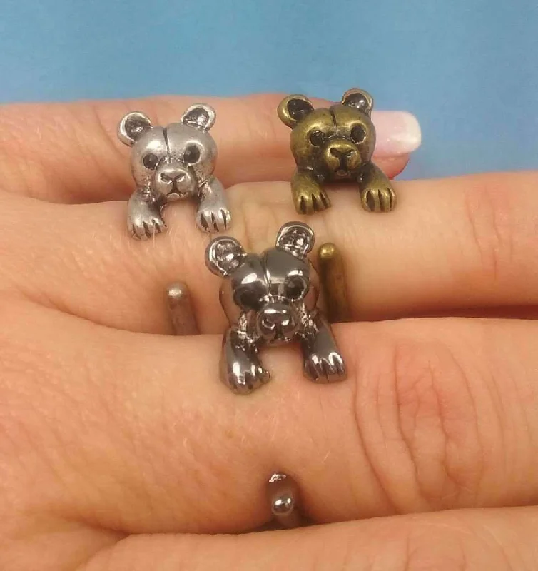 custom necklaces for women -Teddy Bear Adjustable Animal Wrap Ring