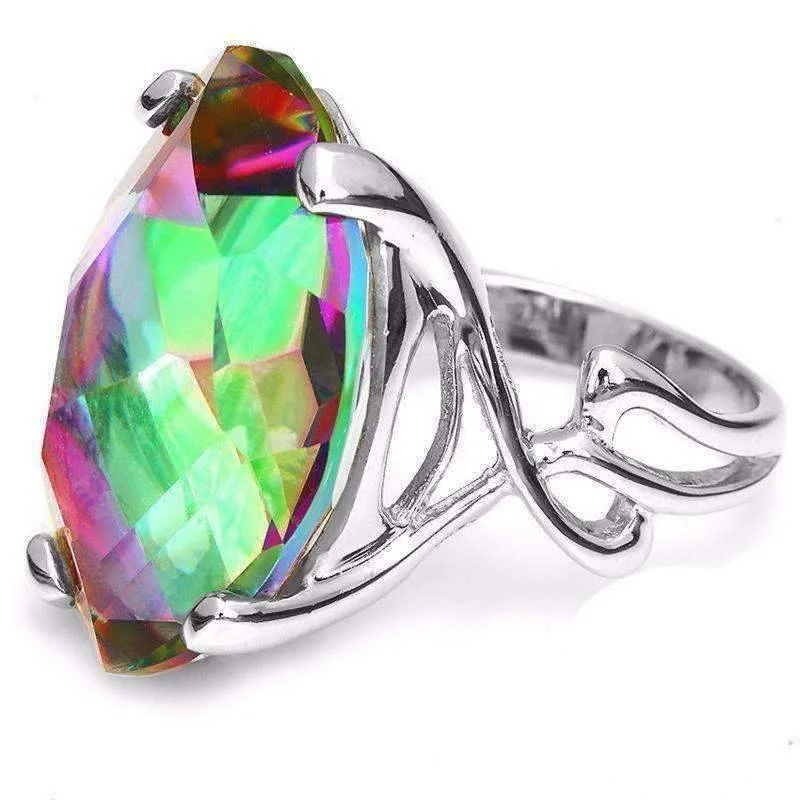 women’s pendant necklaces -Imperial Splendor Genuine Rainbow Fire Mystic Topaz 30CT IOBI Precious Gems Ring