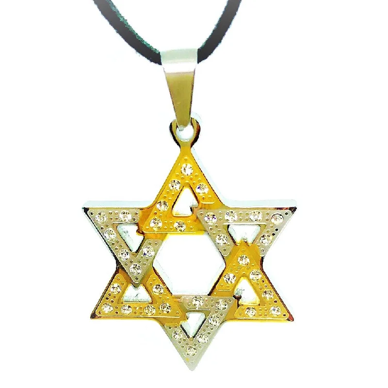 women’s crystal pendant necklaces -Two-Tone CZ Star of David Stainless Steel Necklace