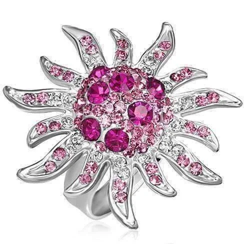 women’s bridal necklaces -Pink Starburst Adjustable Stainless Steel Cocktail Ring