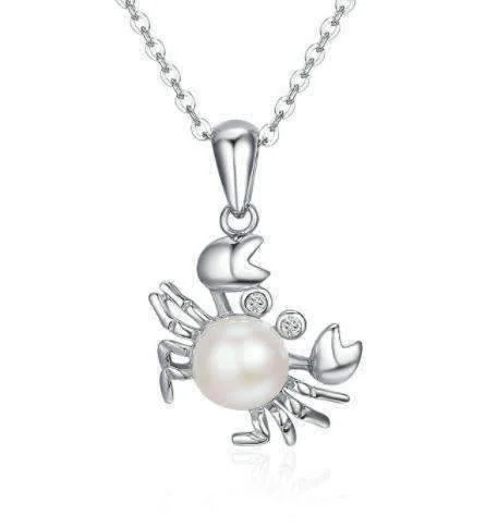 women’s adjustable necklaces -Ornate Pearl Crab Sterling Silver Necklace