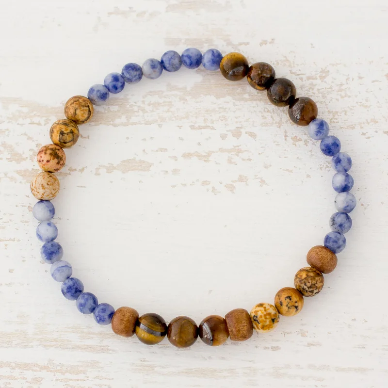 women’s gemstone bangles -Sky and Earth Tiger's Eye Sodalite and Jasper Bracelet from Guatemala