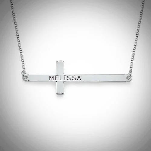 women’s engraved necklaces -Horizontal Cross