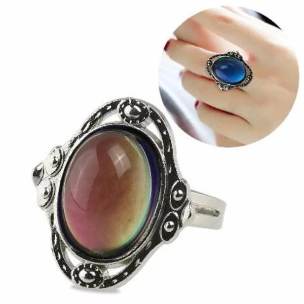 women’s unique necklaces -Vintage Cabochon Color Changing Adjustable Mood Ring for Women or Teen