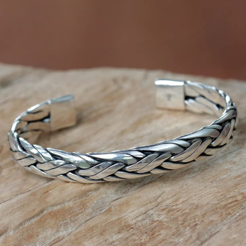 women’s stretch bracelets -Sterling Silver Woven Cuff Bracelet