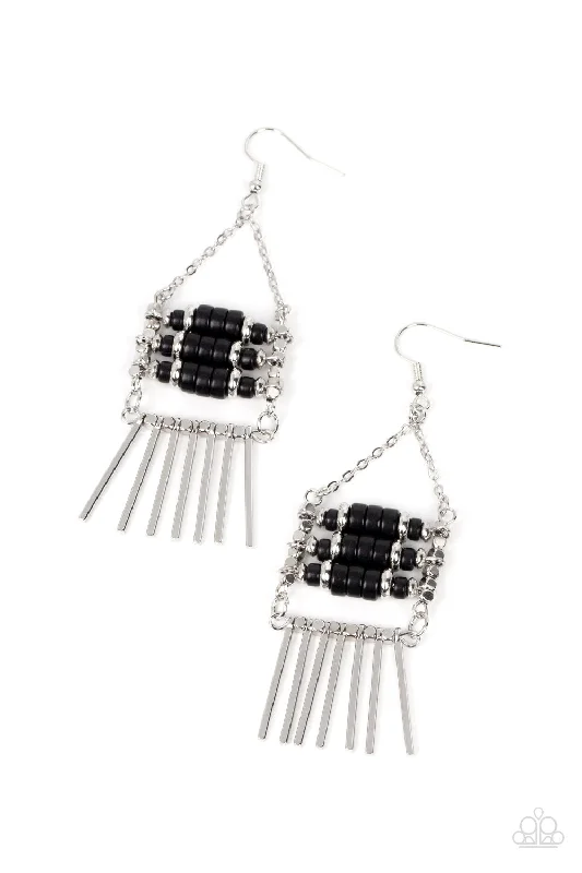 women’s long dangle earrings -Tribal Tapestry - Black